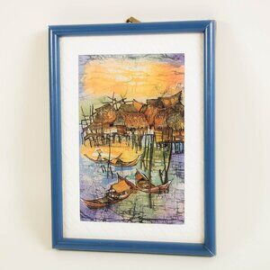 Vintage Art – Framed Southeast Asian Village Seascape